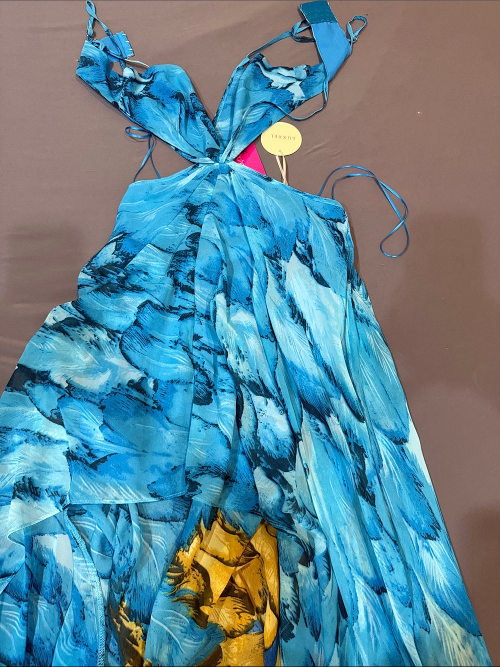 Blue Feather-Print Maxi Dress - Women's Summer Dress